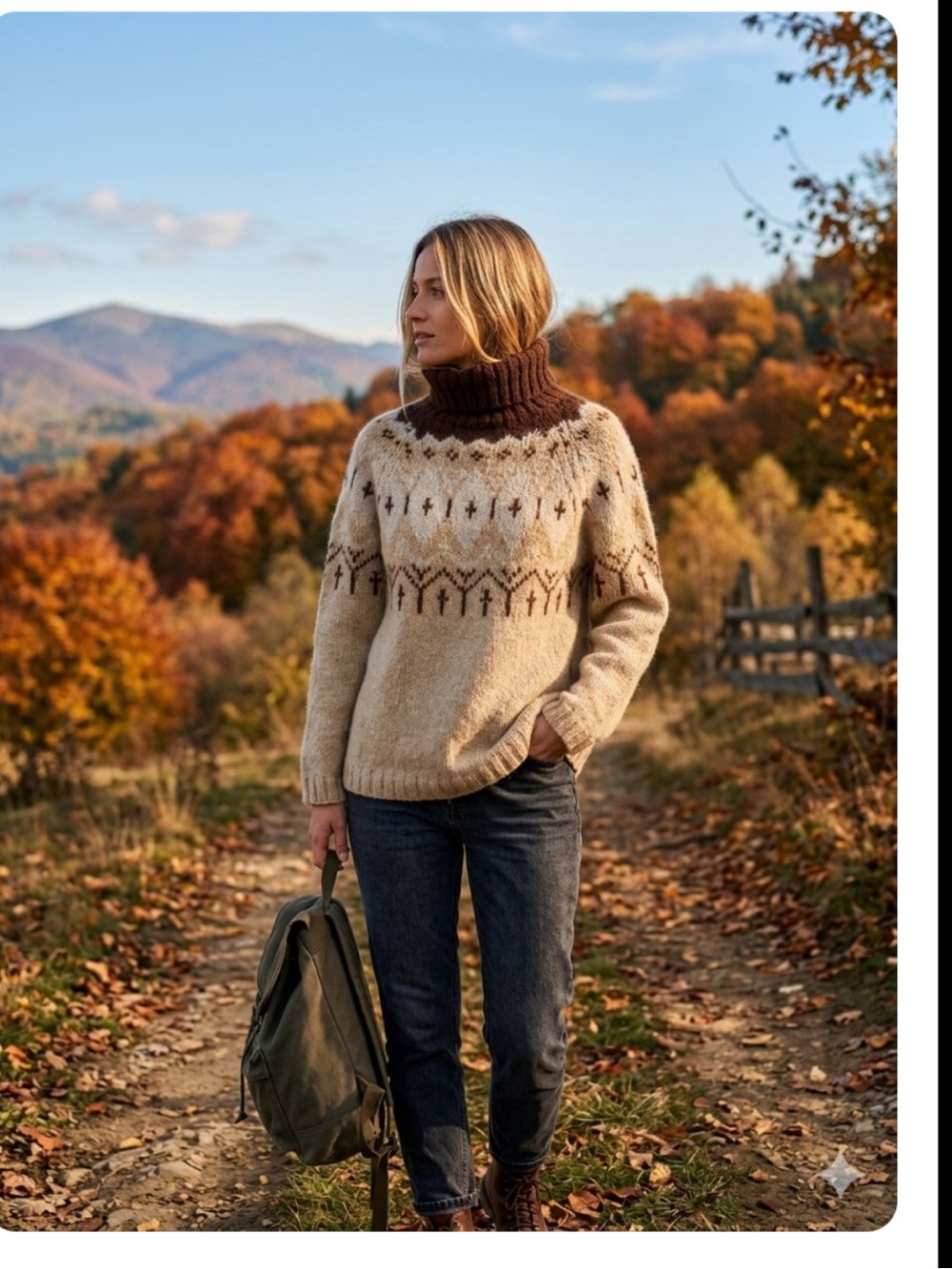 π₯°Cozy Fair Isle Turtleneck Sweater - Cream & Brown M